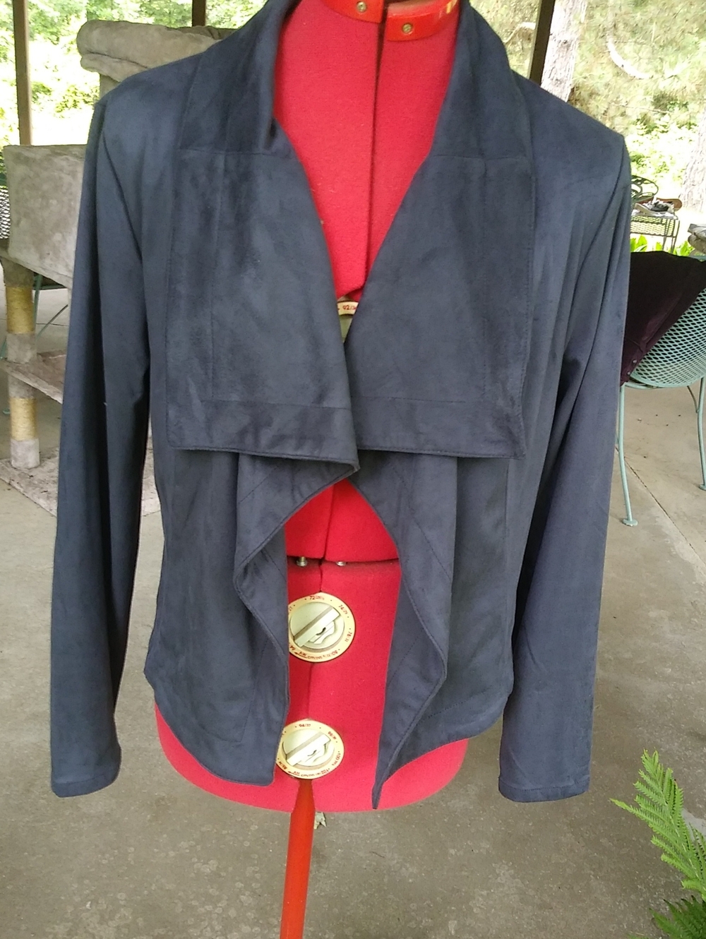 Romeo & Juliet Couture Navy Draped Open Front Jacket